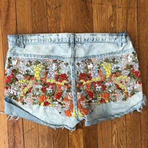 Free People Embroidered Jean Shorts